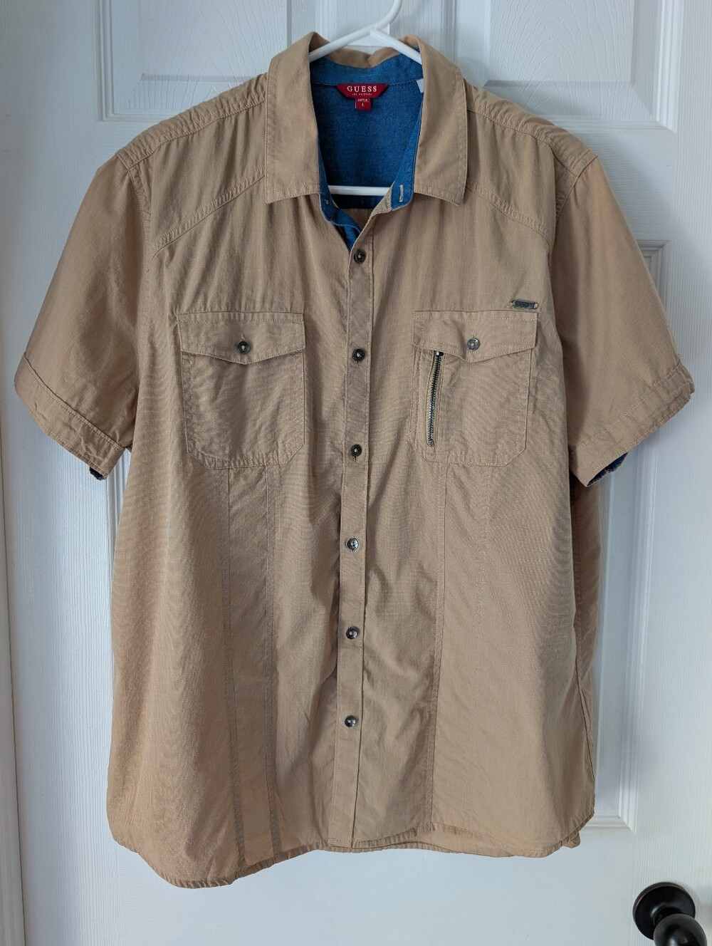 GUESS Los Angeles Men's Utility Short Sleeve Button Down Shirt Size Large